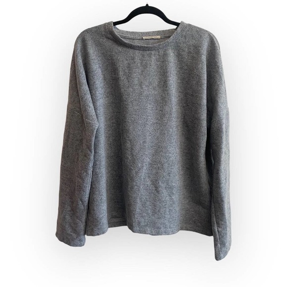 ZARA Marled Grey Soft Round Neck Long Sleeve Oversized Boxy Shirt Size Small - Picture 2 of 7
